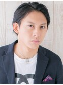 アッシュブラックで旬の七三分けマッシュウェットヘアW南越谷