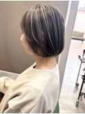 ハイトーンカラーウルフマッシュレイヤーパーマグレージュカラー