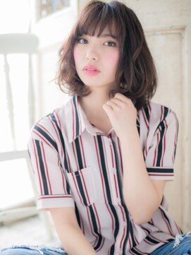 大波純一美容室パーティハン モカブラウンゆるふわミディアム小顔ボブa小山10代20代30代