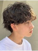 大分無造作シャドウパーマメンズカット癖毛風ナチュラルマッシュ