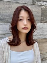 ラグーン 原宿 表参道(LAGOON)&nbsp;外ハネくびれミディ/韓国風かきあげ流し前髪/顔まわりレイヤー