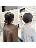 髪に優しい縮毛矯正/ストレートパーマ＋ショートヘア