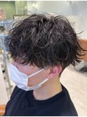 波巻きパーマツーブロックマッシュ束感ヘア