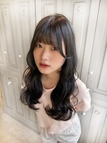 カシュカシュ 表参道(cache cache)&nbsp;ロングオリーブブラウンカラー前髪カットフォワード巻き韓国ヘア