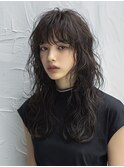 ウェーブミディアムワイドバング韓国レイヤーカット/三鷹