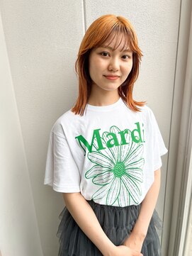 シュプール(SPUR) コーラルオレンジ×ブラウンセクションカラーレイヤーミディアム