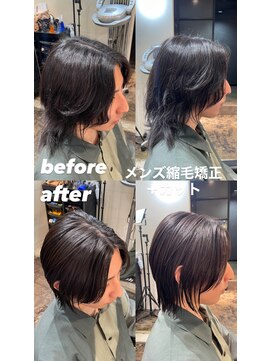 エノア 銀座(ENORE) メンズ縮毛矯正でつくるメンズミディアムウルフ