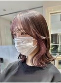 ピンクインナーミディアムボブイヤリングカラーカシスカラー