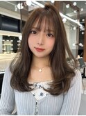 ★くびレイヤーエモージュ黒髪グレーベージュレイヤーロング前髪