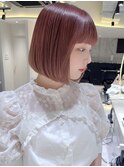 縮毛矯正くびれヘアアプリコットオレンジハイライトカラーボブ