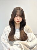 ロングヘア韓国波ウェーブゆるカールオリーブベージュ
