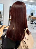 レイヤーカットロング暖色カラー＊チェリーレッド艶カラー