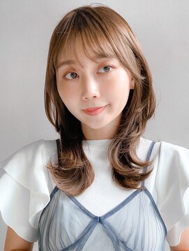 リヤン 表参道(lyann) ピンクベージュ斜めバングセミディレイヤーカット艶感美髪