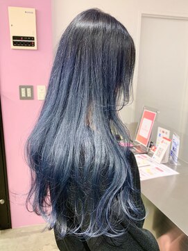 ディーカヘアーセンダイ(Di KA HAIR sendai) ロング・オルチャン・ネイビー・ブルー・モード・ウェーブ巻き