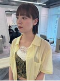 イメチェン　ワイド前髪　ワンレン　こなれミディ　モカブラウン