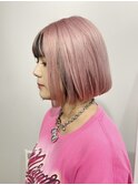 モーヴピンクヘアブリーチダブルカラーバーガンディヘイリーボブ