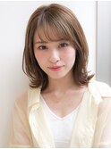 ★イメチェンマロンベージュ前髪外ハネ耳かけくびれミディ