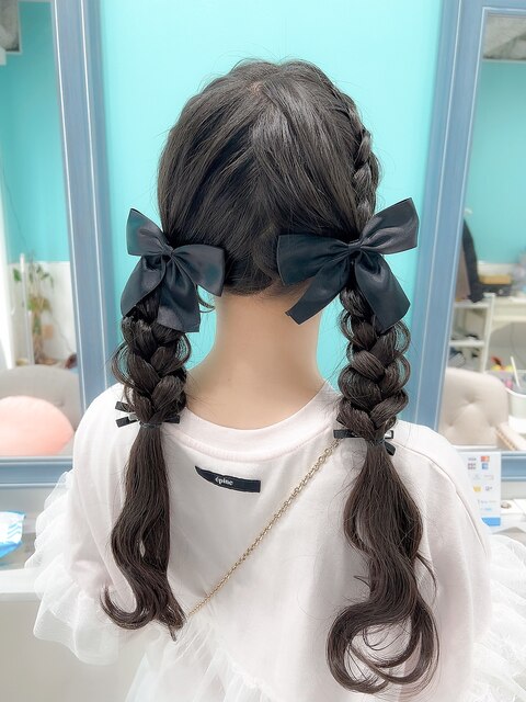 みつあみアレンジ　ヘアメ　ヘアセット　量産ヘア