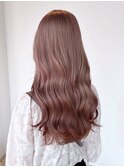 ウェーブパーマピンクグレープフルーツピンクヘアー_ba525341