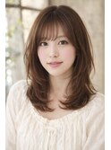セミロング30代40代ストレートレイヤー前髪なし前髪あり池袋