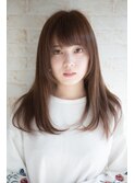 斜めバング　ストレートロング