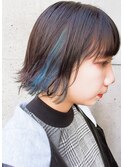 ネイビーカラーフレンチボブ/ワンサイドショートインナーカラー