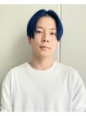 ケアブリーチ　ネイビー　センターパート　メンズブリーチカラー