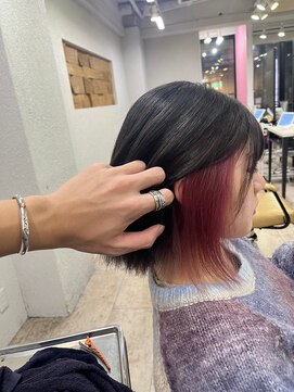 アジールヘア 所沢プロペ通り店(agir hair) インナーカラーピンク切りっぱなしボブ所沢