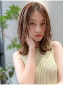 20代30代大人かわいいベージュカラー前髪レイヤーカットくびれ