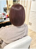 ピンクラベンダー 暖色 極細ハイライト 切りっぱなしボブ