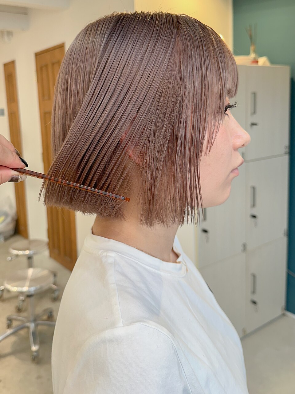 ピンクベージュ/ブリーチで作る透明感ボブ/表参道/原宿