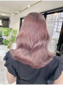 前髪ハイライトカラーこなれミディイメチェンウェーブパーマ