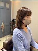 大人可愛い 透明感 くびれミディ レイヤーボブくすみベージュ