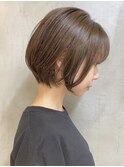 ショートボブ韓国丸みショートカットミルクティーベージュカラー