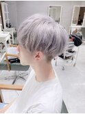 ホワイトシルバー/ブリーチデザイン/ラウンドマッシュ