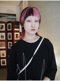 コントラストハイライトピンクカラーマレットウルフ