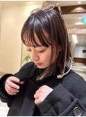 ★顎下切りっぱなしボブぱつっとボブ黒髪ワイドバング銀座30代