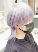 シルバーカラーマッシュウルフスリークショート　ブリーチカラー