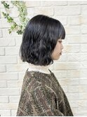 ウェーブパーマ×あご下ボブ