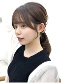 20代30代40代◎前髪パーマ韓国風巻きくすみベージュお団子ヘア