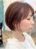 丸みショート顔周りカットローズブラウン本厚木20代～50代☆