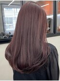 ダブルカラーチェリーレッドピンクブラウン韓国レイヤーロング