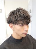 メンズツーブロックマッシュ束感ショート波巻きスパイラルパーマ