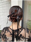 秋のお呼ばれヘア◎艶髪シニヨン×カチモリ　リボンアレンジ