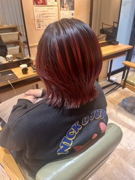 フリックヘアサロン 梅田茶屋町2号店(FLICK HAIR SALON) 外はねボブ/ボルドーカラー/イルミナカラー