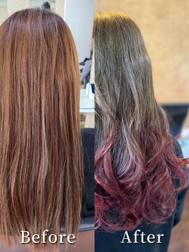 アークスヘアー 大人可愛いシアーピンク透明感裾カラー