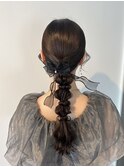 編みおろしポニーヘアセット