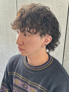 ニアウ 太田店(Niau) メンズウルフメンズボブスパイラルパーマ波巻きスパイラルパーマ