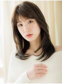 前髪パーマグレーベージュ美髪前下がりレイヤースタイルV大宮