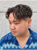 ダークアッシュニュアンスパーマ韓国マッシュベリーショート